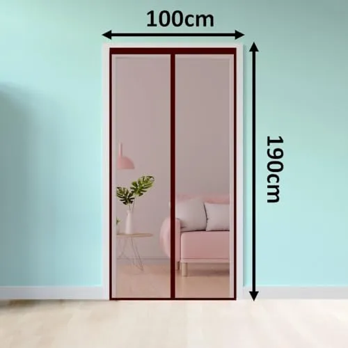 SafeMyles Polyester Door Mosquito Net with Full Frame Hook & Loop for Main Doors, Bedroom, Kitchen & Balcony Doors (190x100 cm, Brown)