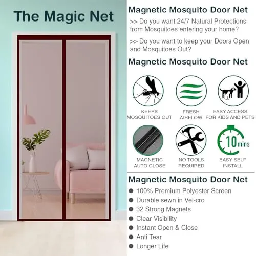 SafeMyles Polyester Door Mosquito Net with Full Frame Hook & Loop for Main Doors, Bedroom, Kitchen & Balcony Doors (190x100 cm, Brown)