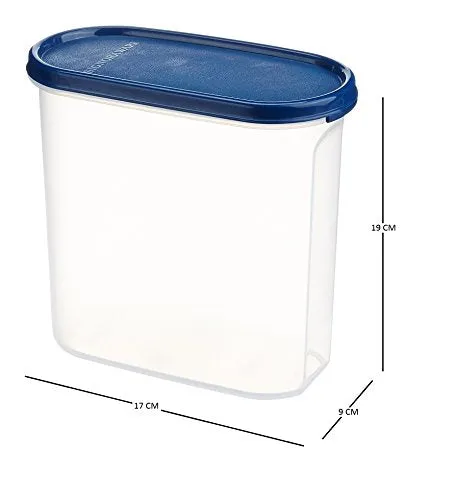 Signoraware 1.7 Litres Oval Modular Multi-Purpose Plastic Containers with Lid for Kitchen Storage | Food Grade BPA Free Leak Proof | Spices Atta Grains and More Organizers (1700ml, Blue)