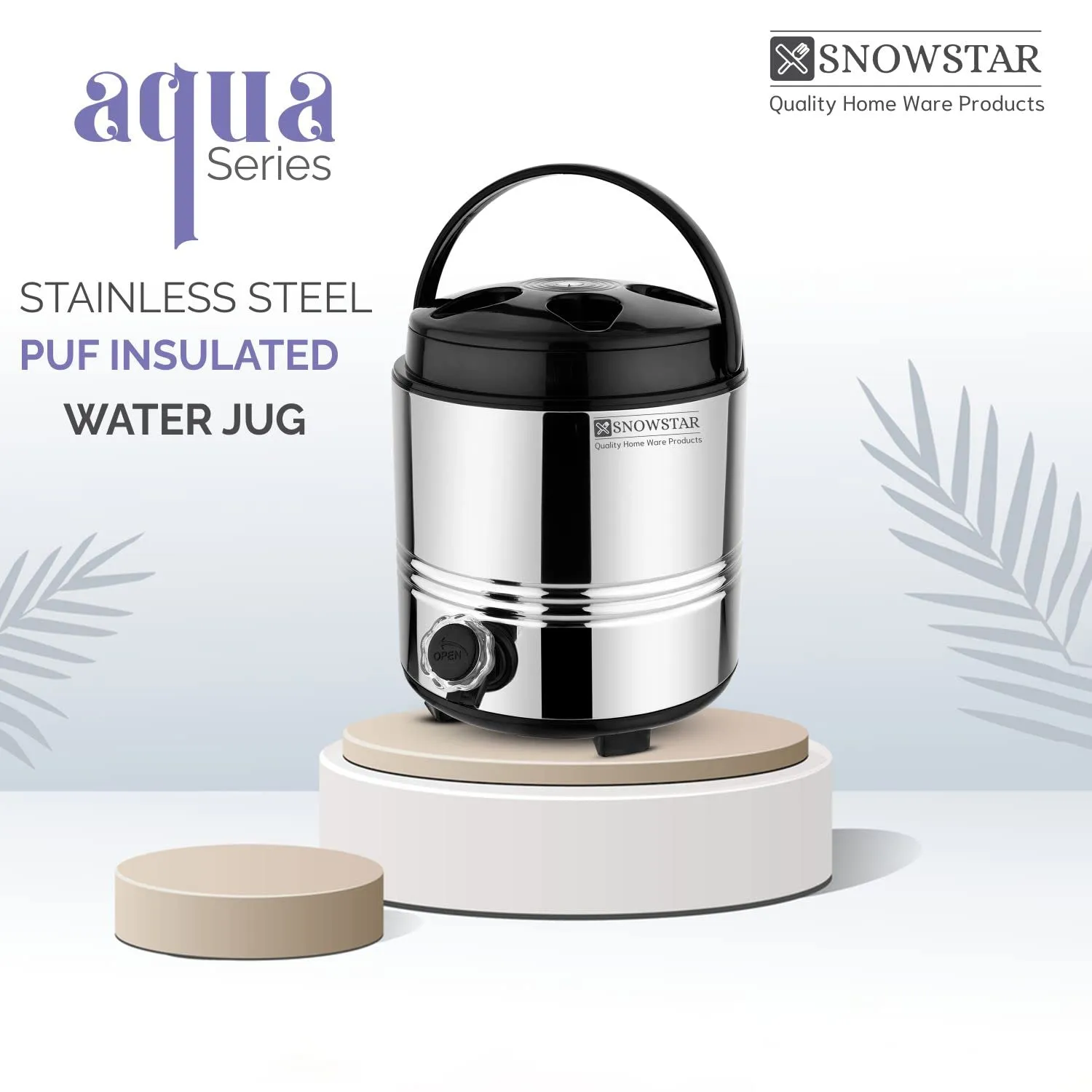 Snowstar Stainless Steel PUF Insulated Water Jug/Containers with Leak Proof Tap (3 Liters, Silver) Travel Water Dispenser for Office Home Kitchen - Easy to Carry Handle - Hot and Cold Upto 4-5 hrs