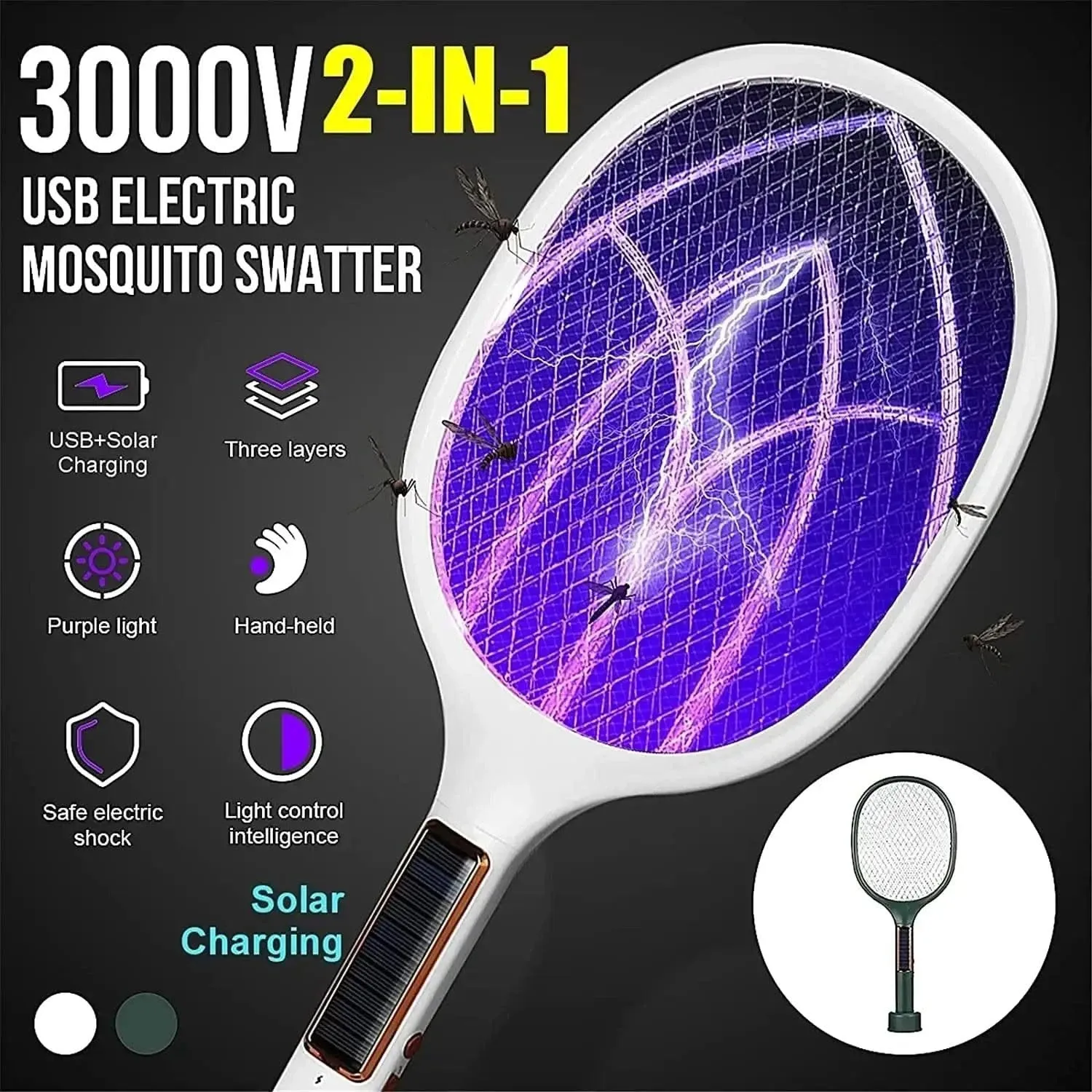 Solar Powered Mosquito Killer machine Racket bat for Home with UV Lamp