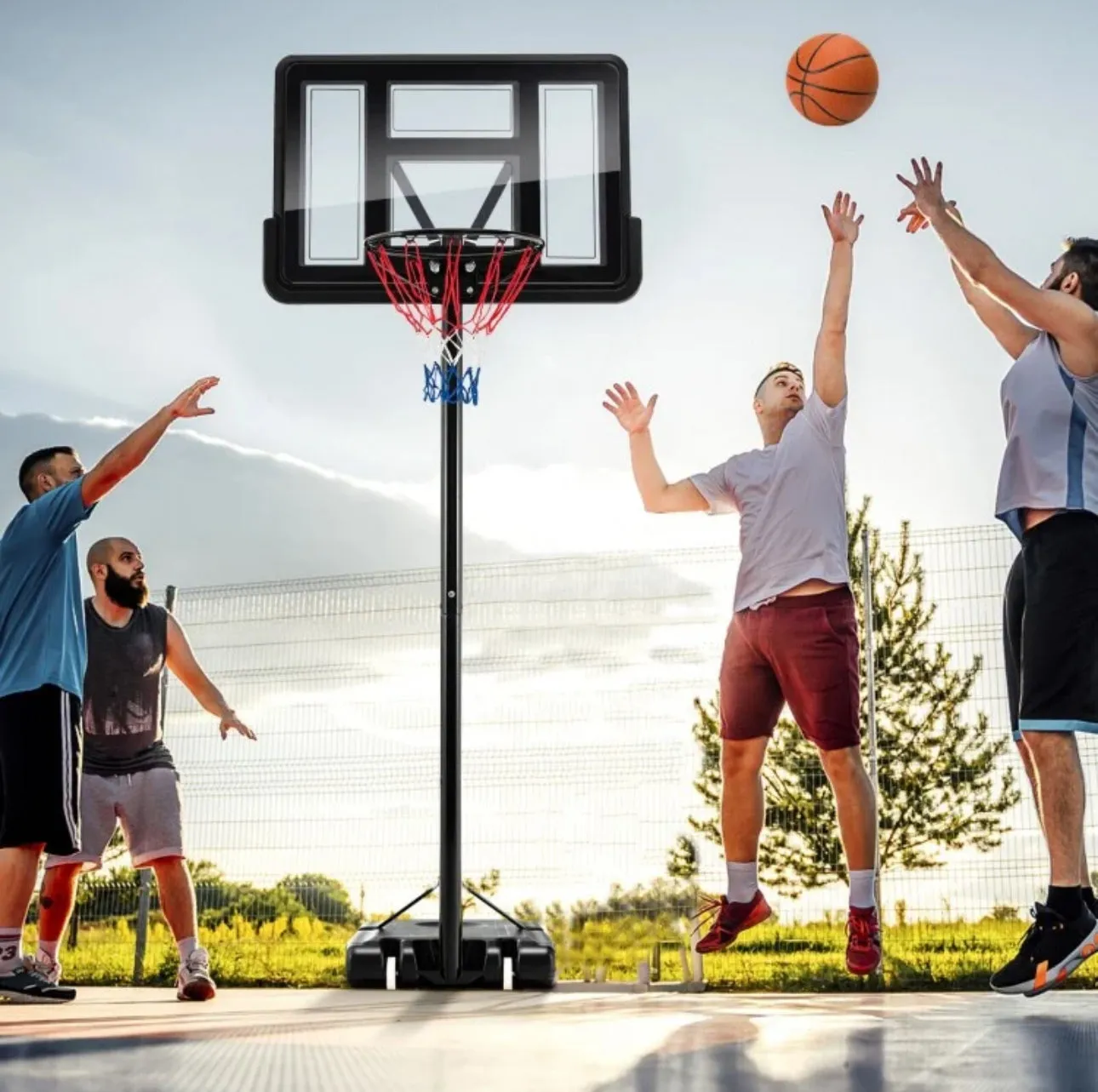 Super Cool Adjustable 12 Levels Basketball Net Hoop Set With 44” Backboard | 4-10 Feet | Wheels | 18” Rim | 2 Nets | Heavy-duty | Indoor | Outdoor