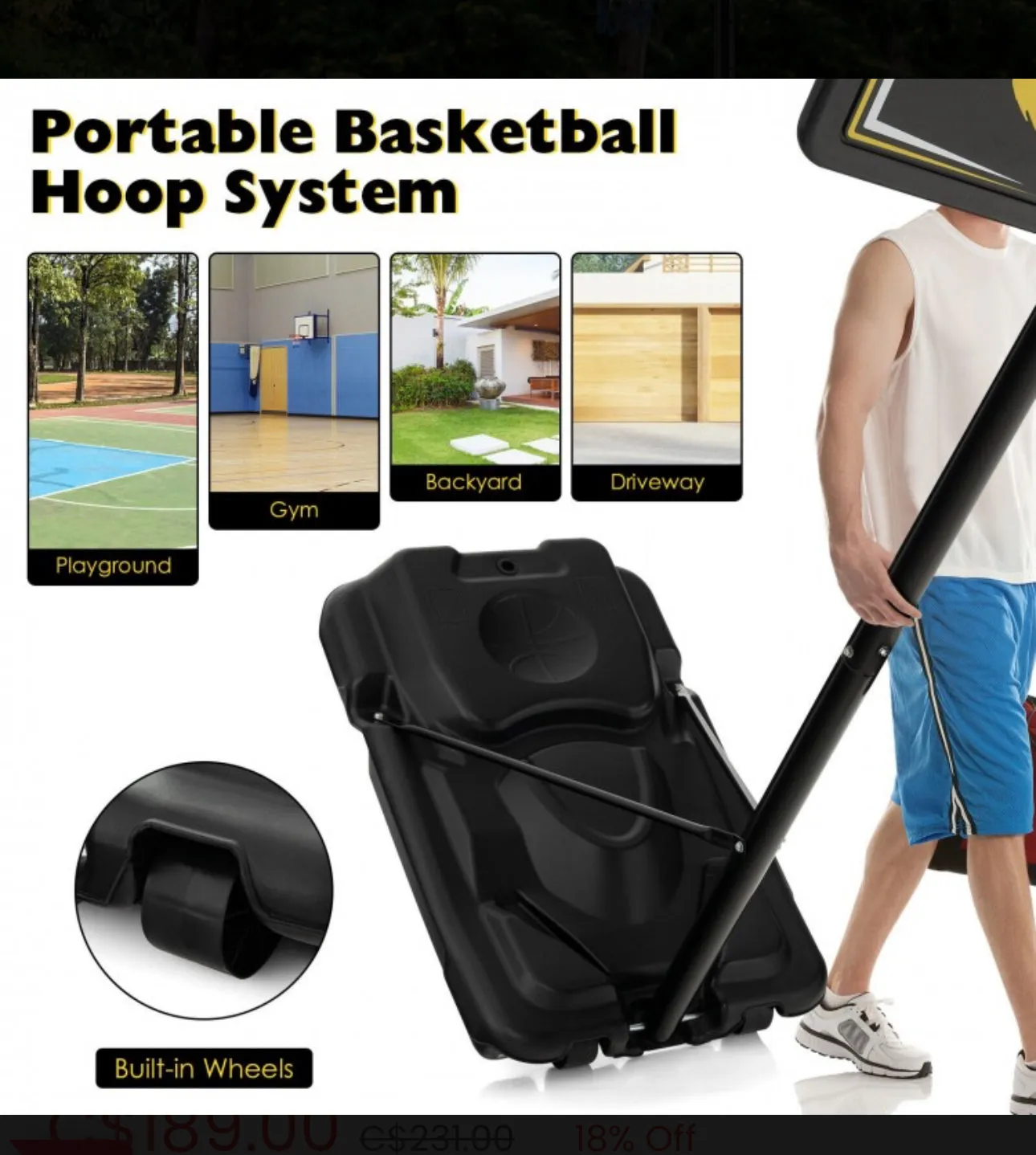 Super Cool Adjustable Basketball Net Hoop Set 4.25-10FT | Heavy Duty | 2 Nets | Shatterproof Backboard | Indoor | Outdoor