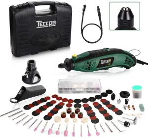 TECCPO Rotary Tool Kit 1.5 amp, 6 Variable Speed with Flex Shaft, Universal Keyless Chuck, 84 Accessories, Cutting Guide, Auxiliary Handle and Carrying Case, Multi-Functional for Crafting Projects - TART04P