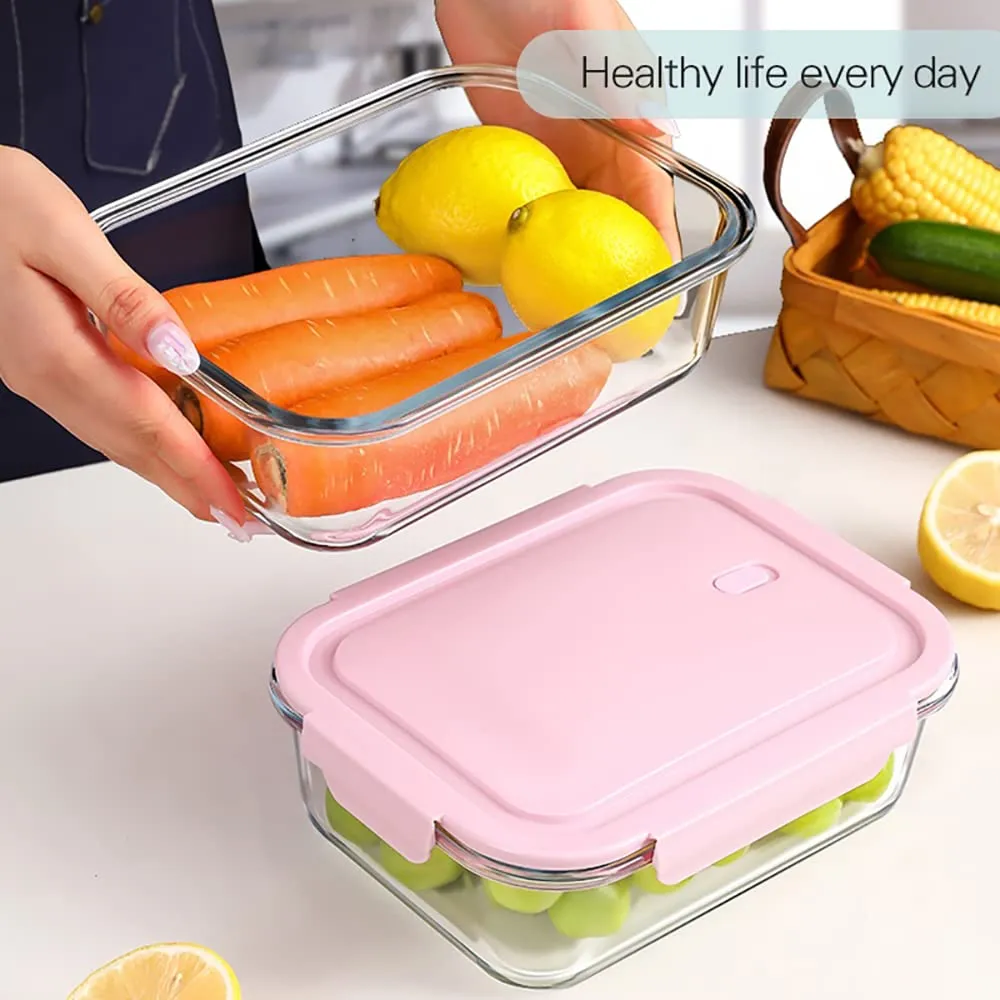 WE-CEF Airtight Glass Lunch Bento Boxes Leakproof Glass Meal Prep Containers Glass Food Storage Containers with Lids Glass Lunch Box Leak-Proof Food Storage Containers with Lids (Pink, Set of 3)